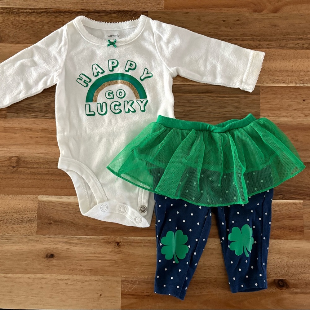 ⭐️ 3/$20 ⭐️ Carter's White and Green 'Happy Go Lucky' Bodysuit Set